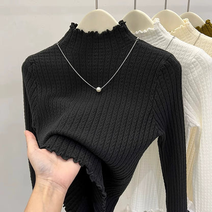 Women's Mid-Neck Base Half-Turtleneck Sweater With Inner Layer knitted Top For Winter