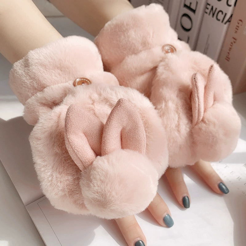 Female Winter Velvet Cold-Proof Cartoon Thick Plush Gloves