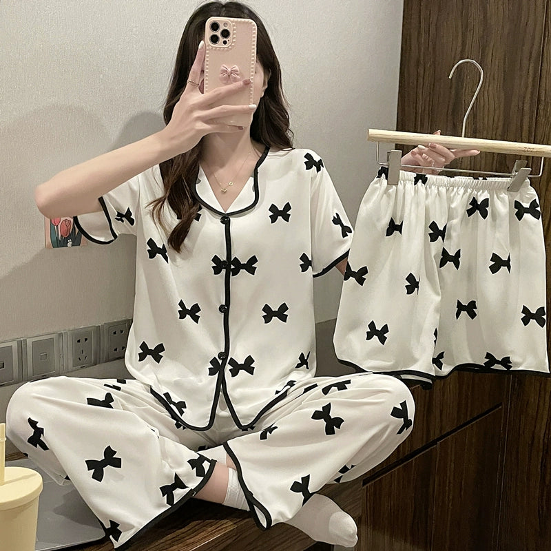 Women's Summer Ice Silk Sleepwear Pajama Set