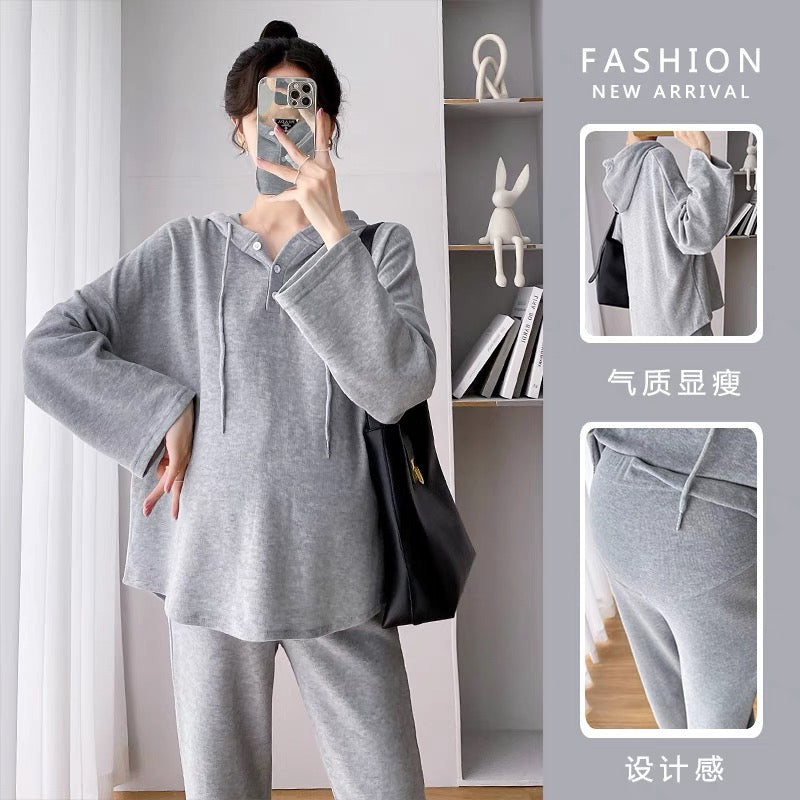 Trendy Maternity Wear Hooded Sweatshirt Set