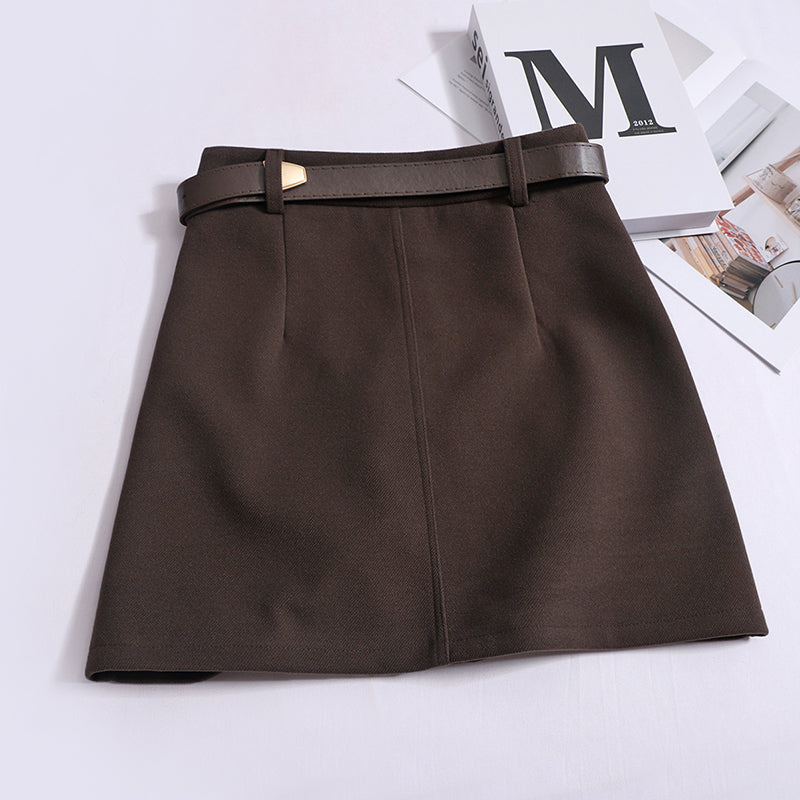 Women's Autumn And Winter New High-Waisted Slim Hip Skirt A-Line Pocket Woolen Cargo Short Skirt