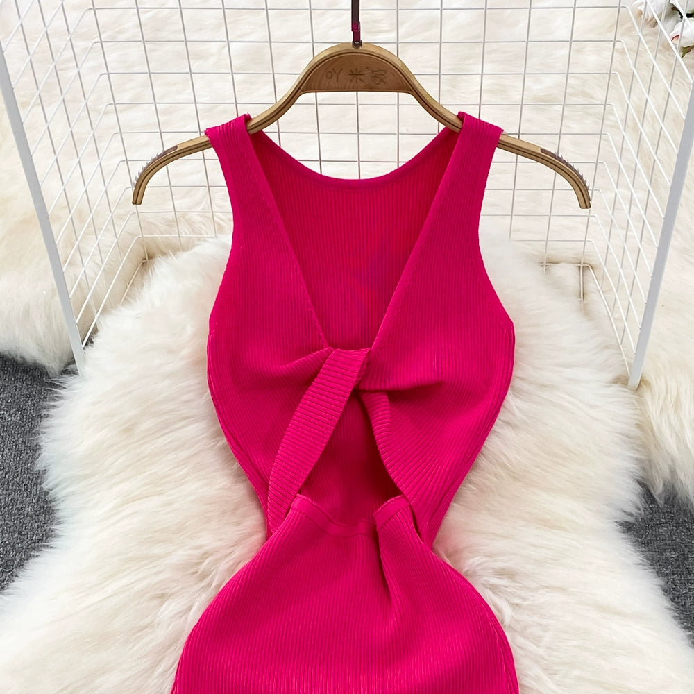 Sleeveless Slim Fit Knitted Dress with Hip-Length Bodycon Dress