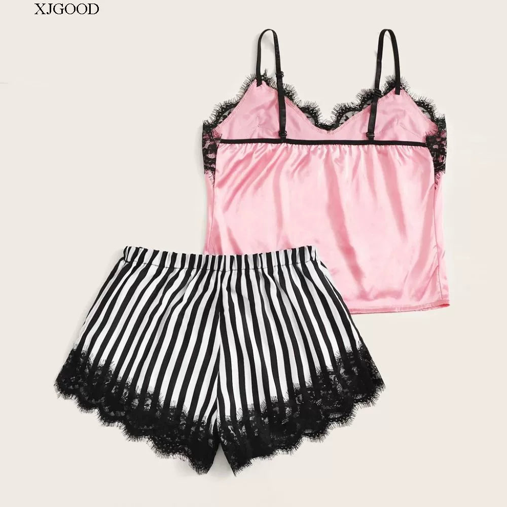 V-neck Printed bra suspender pajama sleepwear set