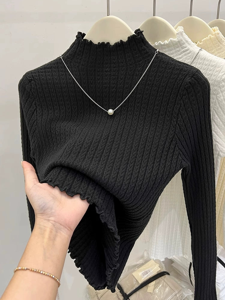 Women's Mid-Neck Base Half-Turtleneck Sweater With Inner Layer knitted Top For Winter