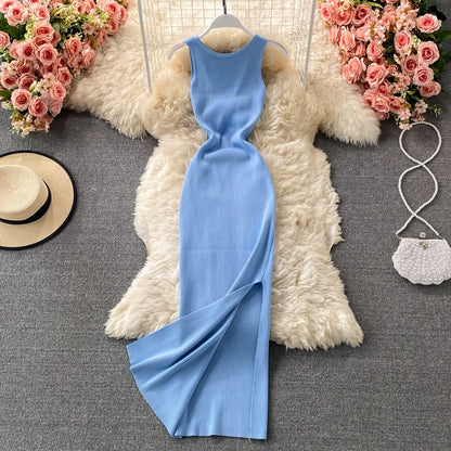 Luxurious Stretch Knitted With Round Neck Midi Dress