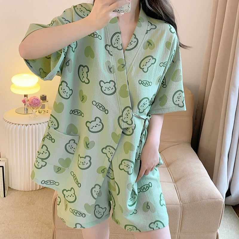 kimono Style women's summer short-sleeved loungewear two-piece suit