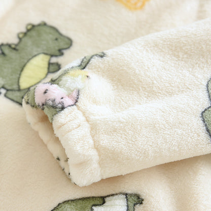 Little Dinosaur Printed Flannel Suits Warm and Thickened Comfortable Loungewear For Autumn and Winter