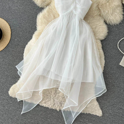 Stylish Cinched Waist Bandeau Dress with Playful Pleats