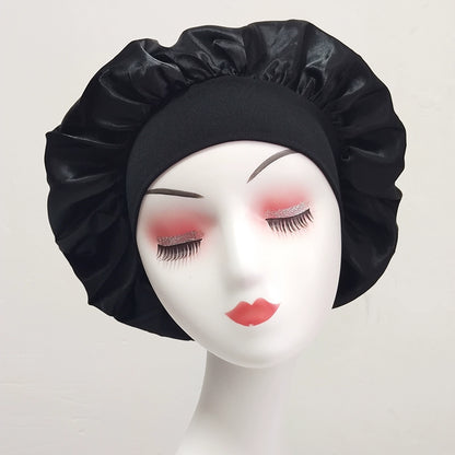 Women's Solid color Wide-Brimmed Elastic Satin Nightcap Sleeping Hair Cap