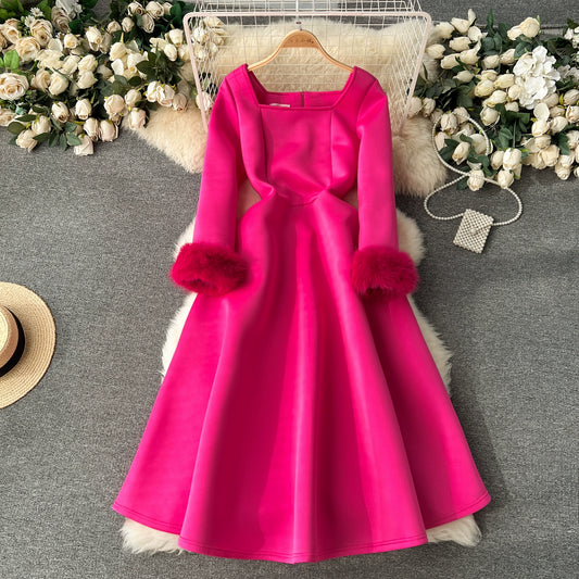 Elegant High-End Long Dress for Girls' Day and Parties with Delicate Waist and Hair Patchwork