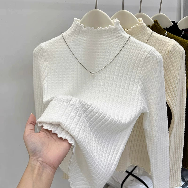 Women's Mid-Neck Base Half-Turtleneck Sweater With Inner Layer knitted Top For Winter