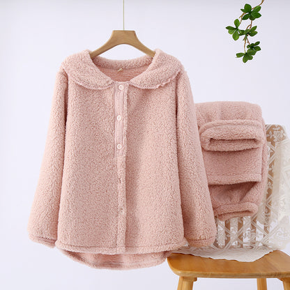 Women's Autumn And Winter Thickened Flannel Warm Lapel Collar Long sleeves and Trousers Loungewear