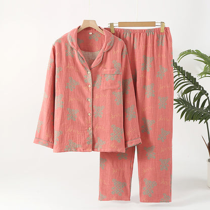 New Retro Bear Style Yarn-Dyed Jacquard Cotton Long Sleeve Trousers For Spring and Summer Loungewear