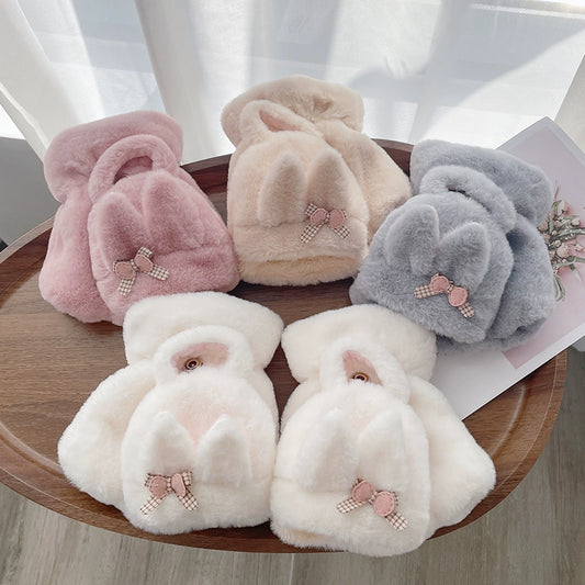 Autumn and Winter Double-Layer Plush Half-Finger Velvet Thickened Gloves