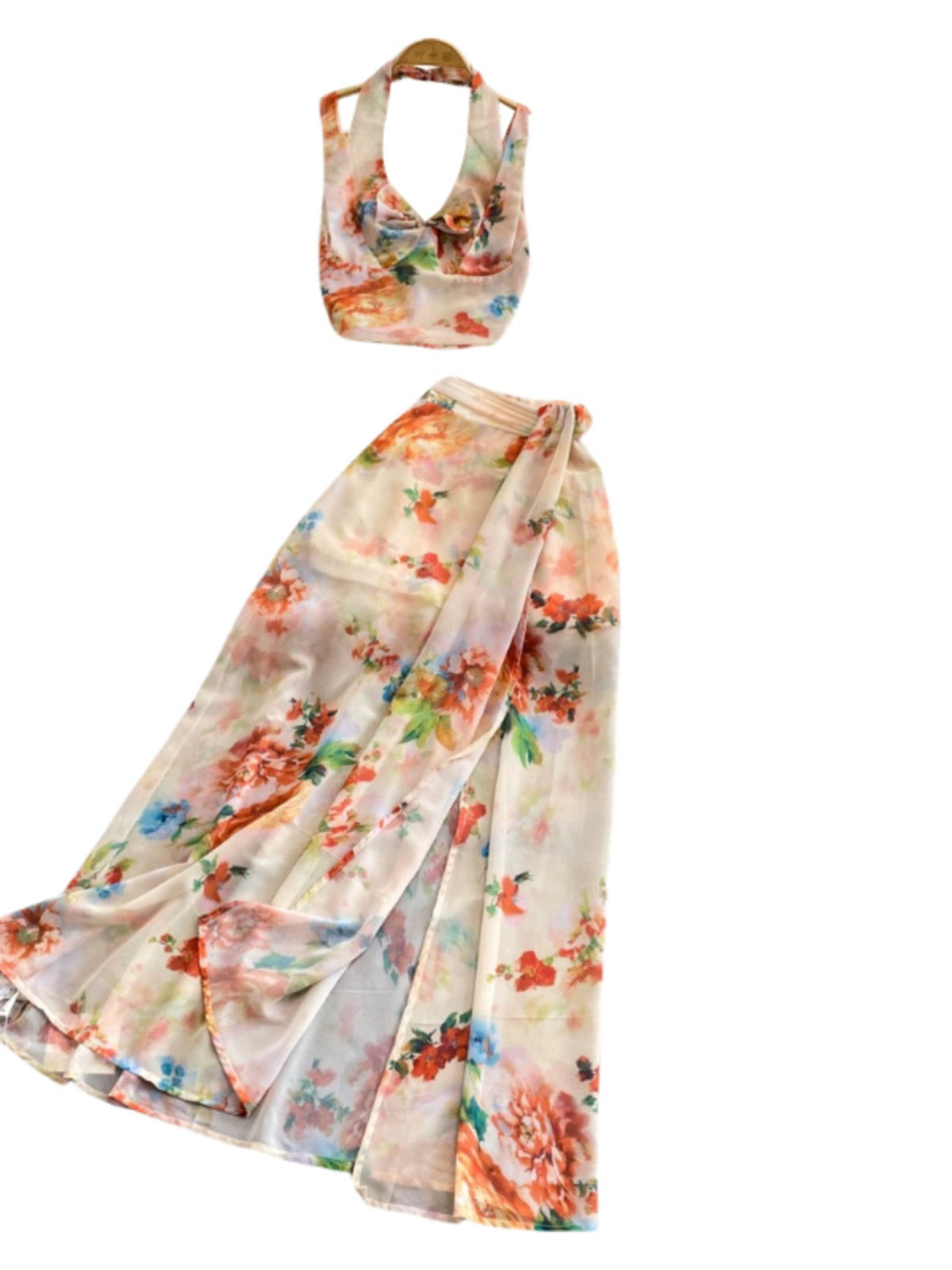 Summer Refinement Chic Floral Vest and Skirt Combo