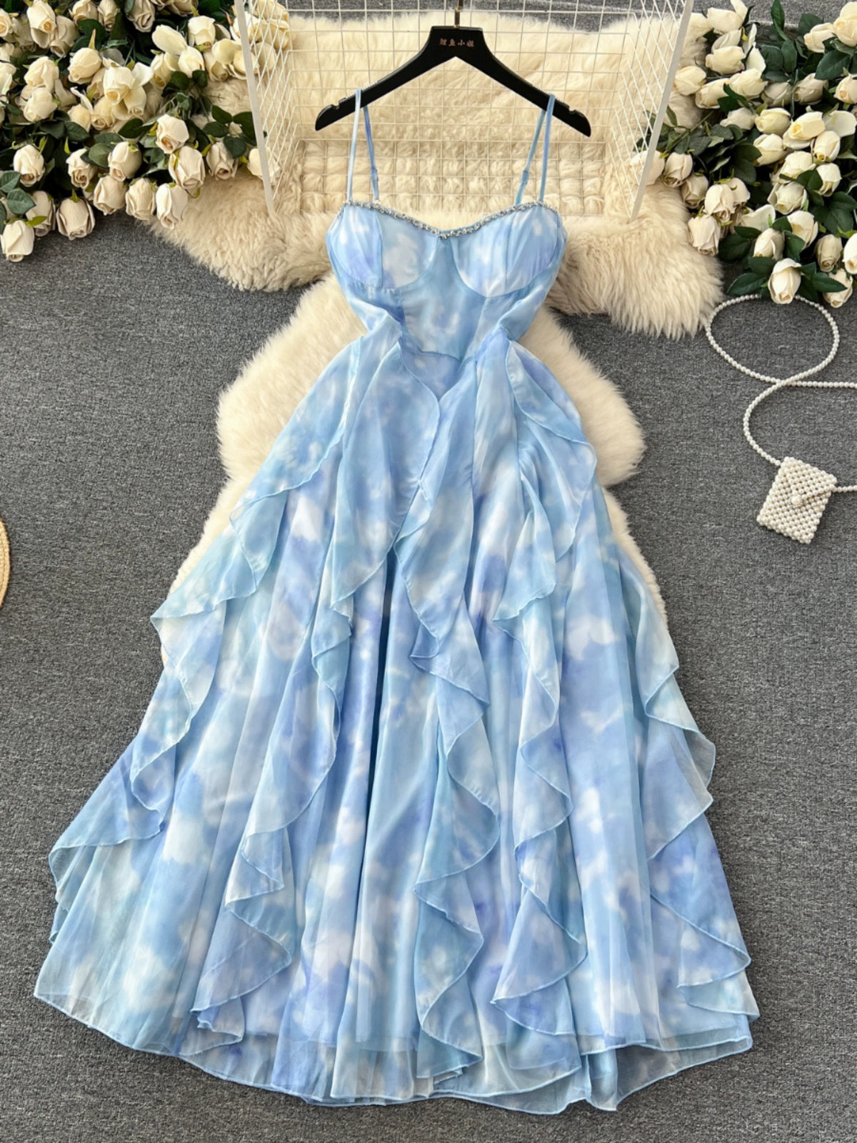Super Fairy Bandeau Diamond Sleeveless Waist Ruffle Dress