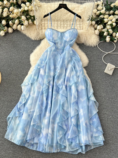 Super Fairy Bandeau Diamond Sleeveless Waist Ruffle Dress