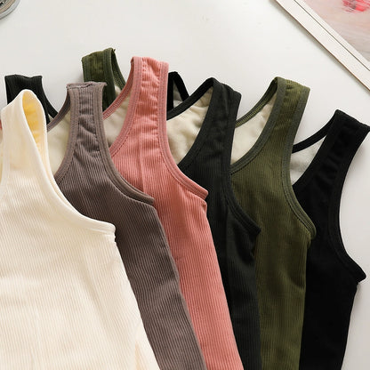 French knitted Velvet Thickened Warm Camisole Sweater Tops For Autumn And Winter