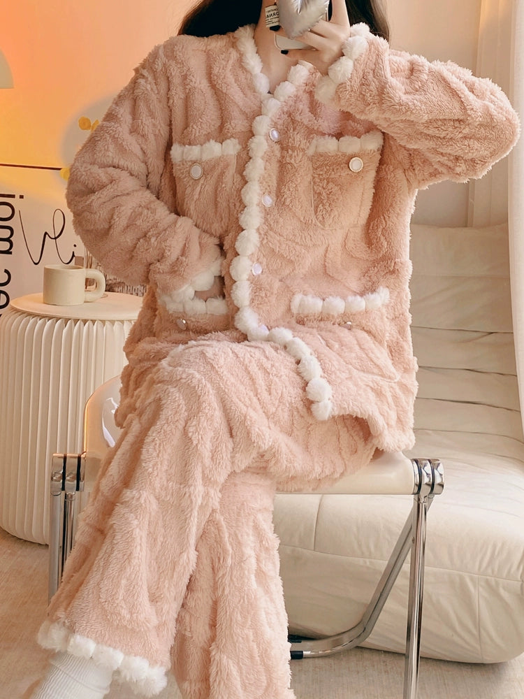 Luxury Winter Coral Thickened Velvet Pajama Loungewear Set For Women