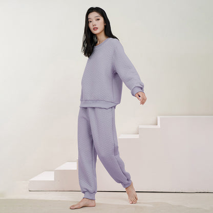 Winter Bliss Oversized Warmth Quilted Air Cotton Round Neck Full Sleeve Loungewear For Women