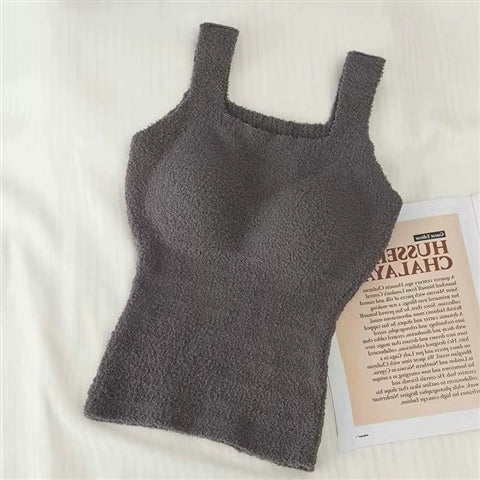 Fleece And Thickened Design Plush Thermal Vest With A Chest Pad Tops