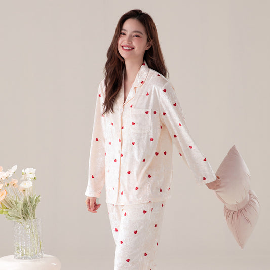 Luxury Elegant Velvety Long Sleeve Diamond Velour Sleepwear Set for Autumn & Winter