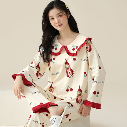 Elegant Cute Printed Plus Size Cotton Loungewear for Spring & Autumn