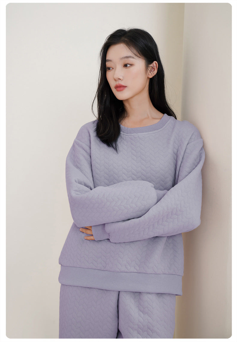 Winter Bliss Oversized Warmth Quilted Air Cotton Round Neck Full Sleeve Loungewear For Women