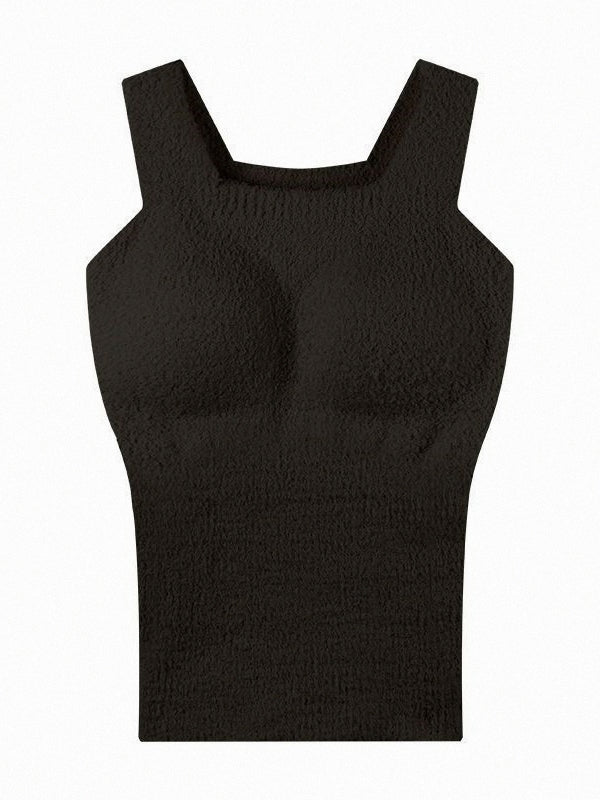 Fleece And Thickened Design Plush Thermal Vest With A Chest Pad Tops