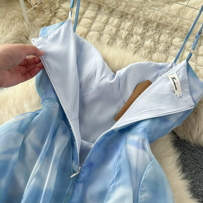 Super Fairy Bandeau Diamond Sleeveless Waist Ruffle Dress