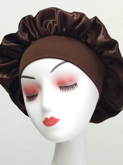 Women's Solid color Wide-Brimmed Elastic Satin Nightcap Sleeping Hair Cap