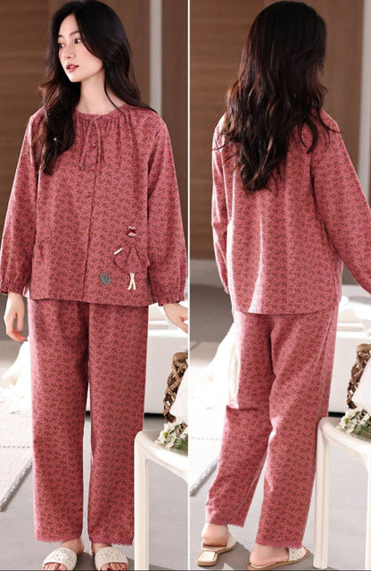 High-End Comfortable and Loose Cotton Loungewear Set for Spring & Autumn