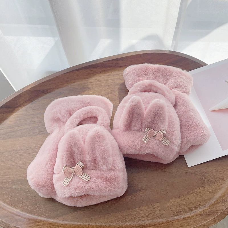 Autumn and Winter Double-Layer Plush Half-Finger Velvet Thickened Gloves