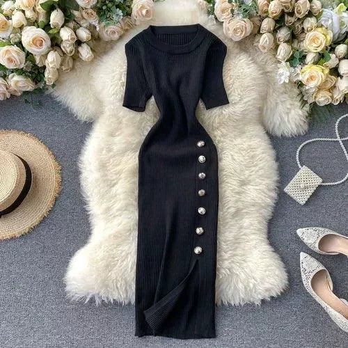 Vestidos Solid Korean Vintage High Waist Women Bodycon