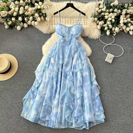 Super Fairy Bandeau Diamond Sleeveless Waist Ruffle Dress