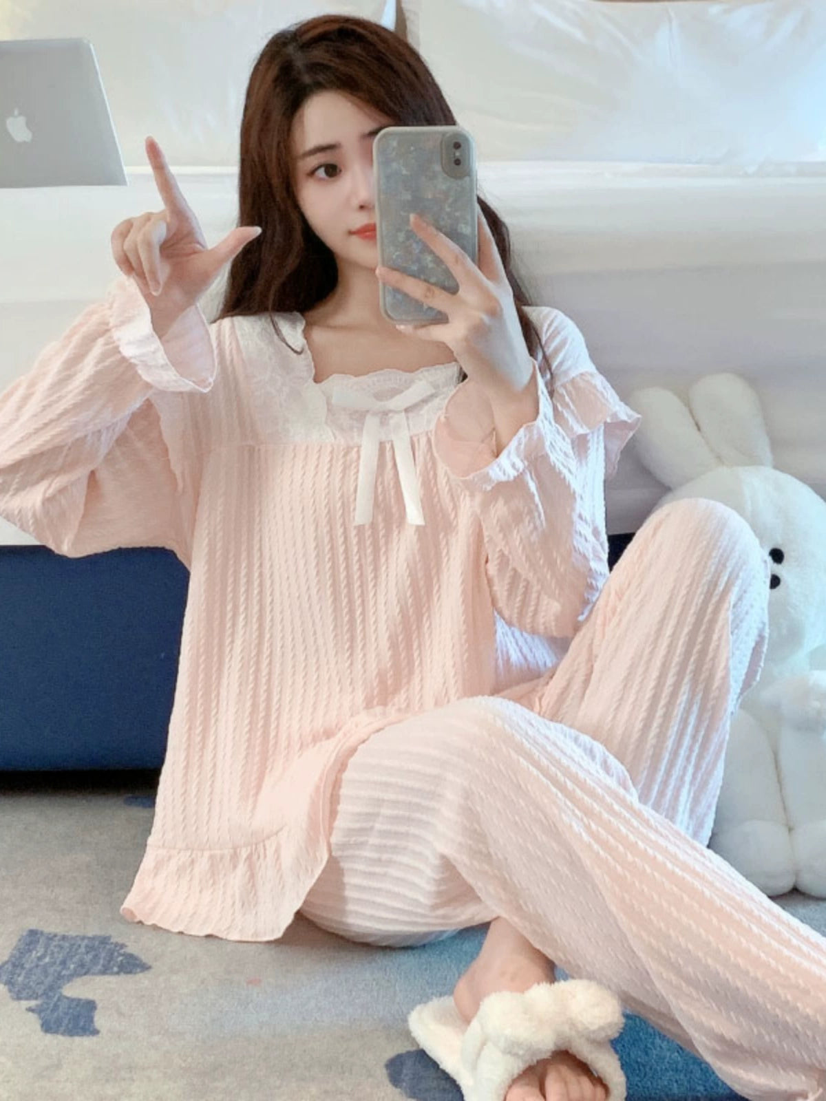 Women's spring and autumn cotton long sleeves trousers style  loungewear set