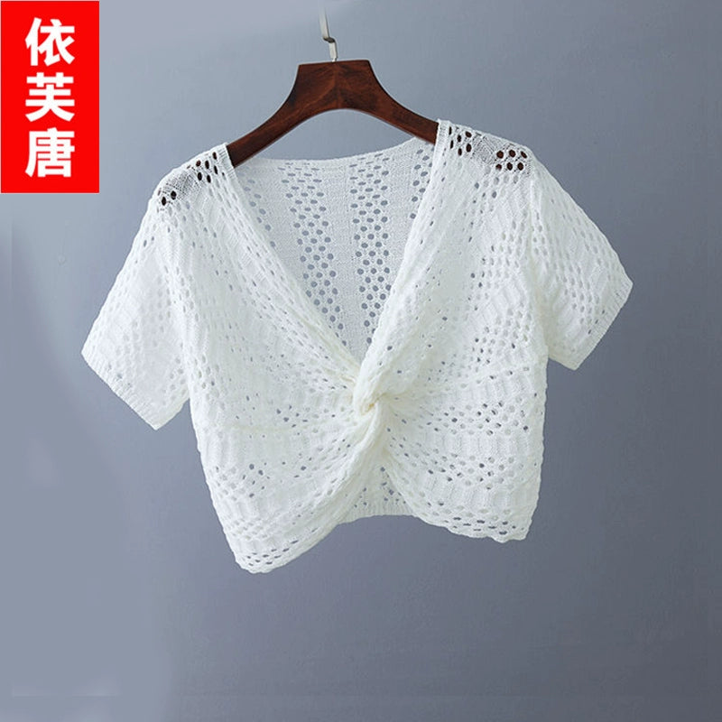 With a sundress cut-out blouse, a new summer ice silk mesh tops