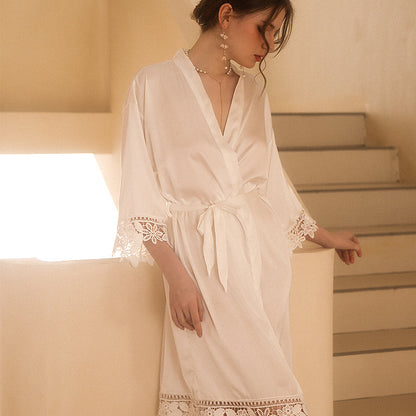 Wedding Bride And Bridesmaid Group Satin Embroidered Nightgown For Party