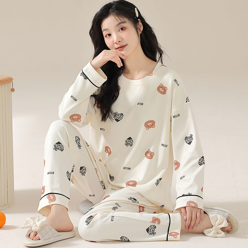 Elegant Cute Printed Plus Size Cotton Loungewear for Spring & Autumn