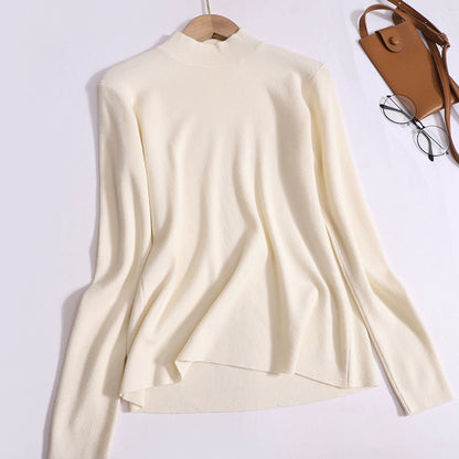 New Korean Version  Versatile Knitted Half-High Neck Solid Color Long Sleeve Inner Top