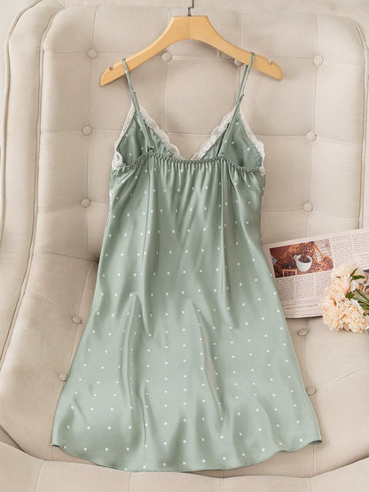 Korean Style Polka dot Design Backless Loungewear Nightdress