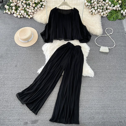 Women's autumn style, dolman-sleeve top, high-waisted Chiffon Jumpsuits