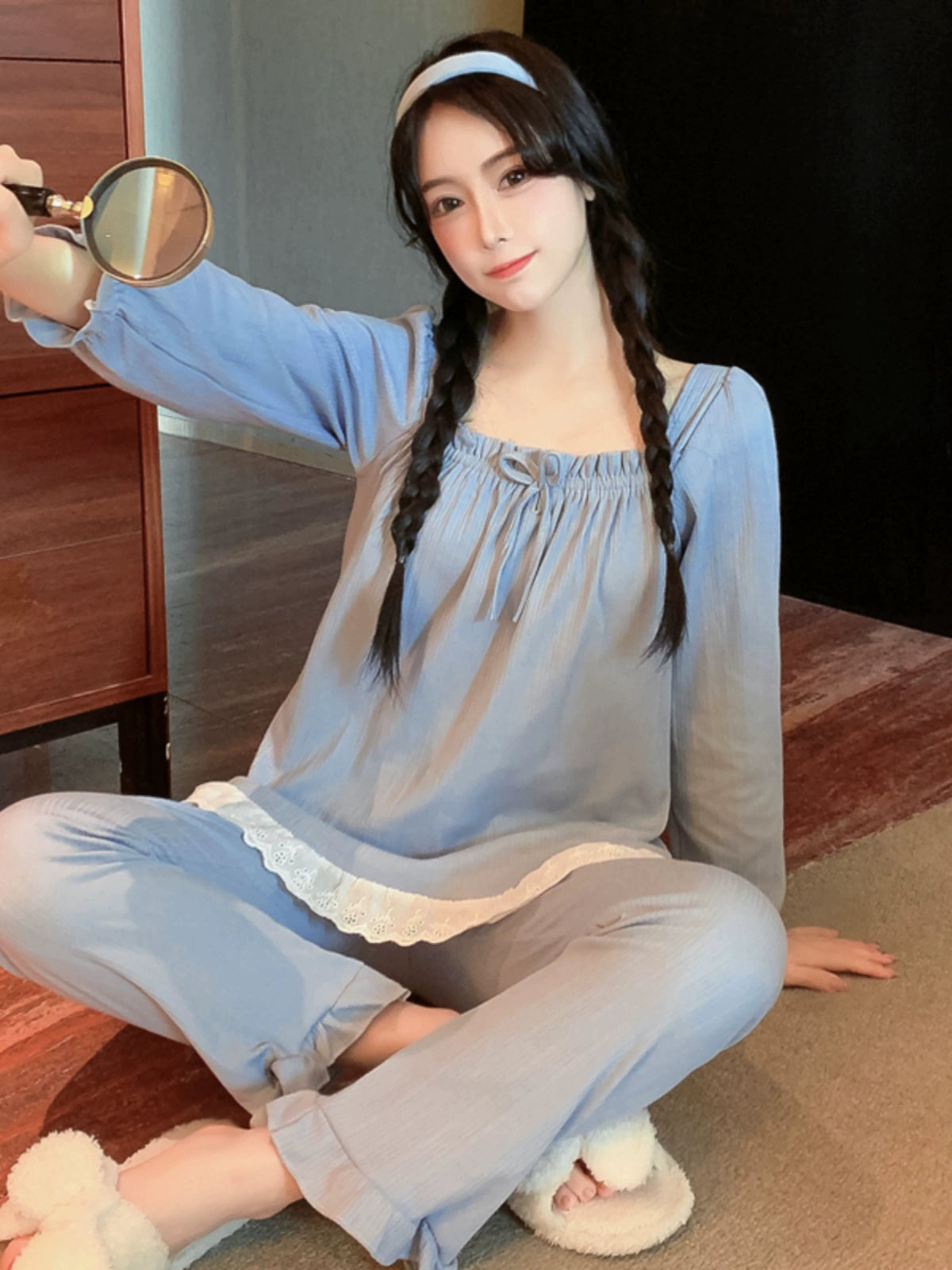 Women's Seasonal Long Sleeve Cotton Fairy Style  Loungewear Set