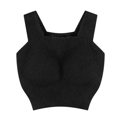 Women's Autumn And Winter With Chest Pad Thickened Short Lamb Fleece Camisole Top