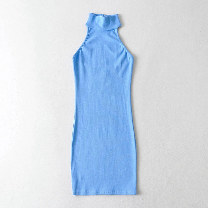 Simple Solid Colour Open Back, High Neck, and Slim Fit  Dress