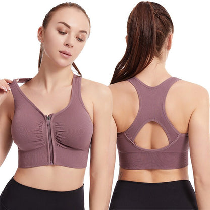 Shockproof Plus Size Running Yoga Fitness Cut-out Front Zipper Women's Sports Bra