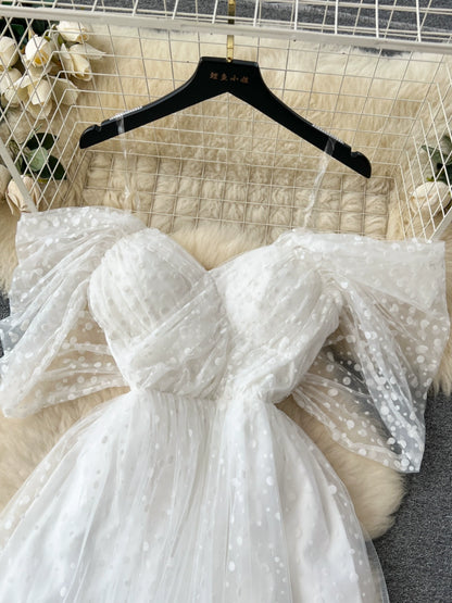 Bridal Bliss French-Inspired White Wedding Dress with Mesh Skirt