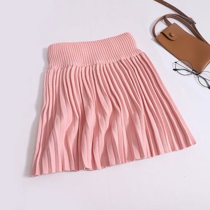 Versatile Korean Knitted Version With V-Neck Long-Sleeved High-Waist Pleated Skirt Two-Piece Set