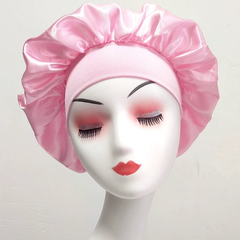 Women's Solid color Wide-Brimmed Elastic Satin Nightcap Sleeping Hair Cap