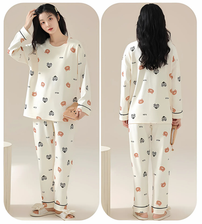 Elegant Cute Printed Plus Size Cotton Loungewear for Spring & Autumn